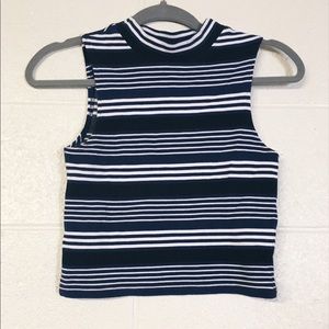 Cropped, striped mockneck